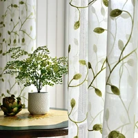 green half blackout curtains for bedroom tulle curtain embroidered leaves polyester linen curtains drapes for living room 072d