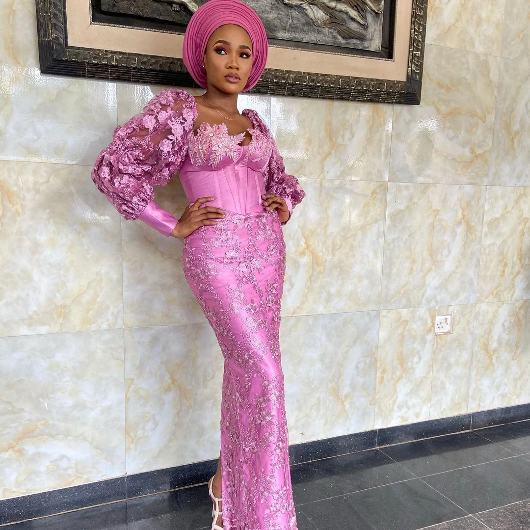 

Женское вечернее платье-Русалка Aso Ebi, фиолетовое платье с длинными рукавами-фонариками для выпускного вечера