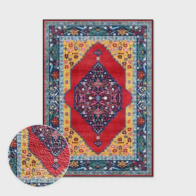 

Classic carpet ethnic style Geometric flower print Non-Slip Floor Mat Home living room Bedroom bedside area Rugs decor door mats