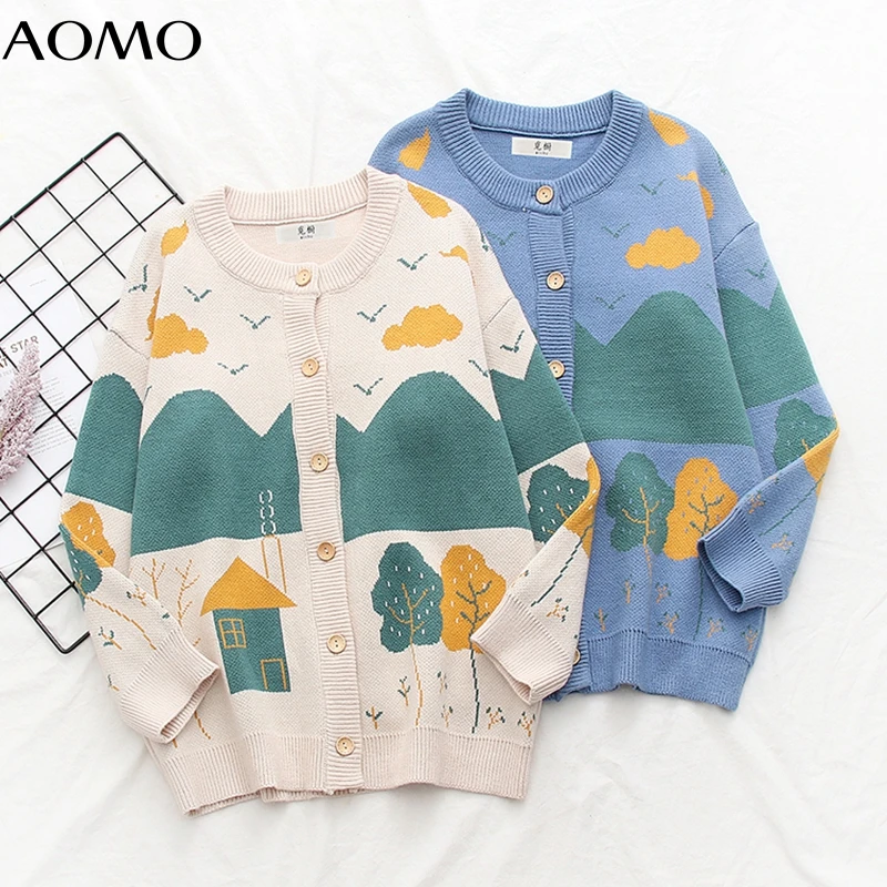 

Женский кардиган оверсайз AOMO, винтажный джемпер, плотный вязаный кардиган, 5N17A, 2021