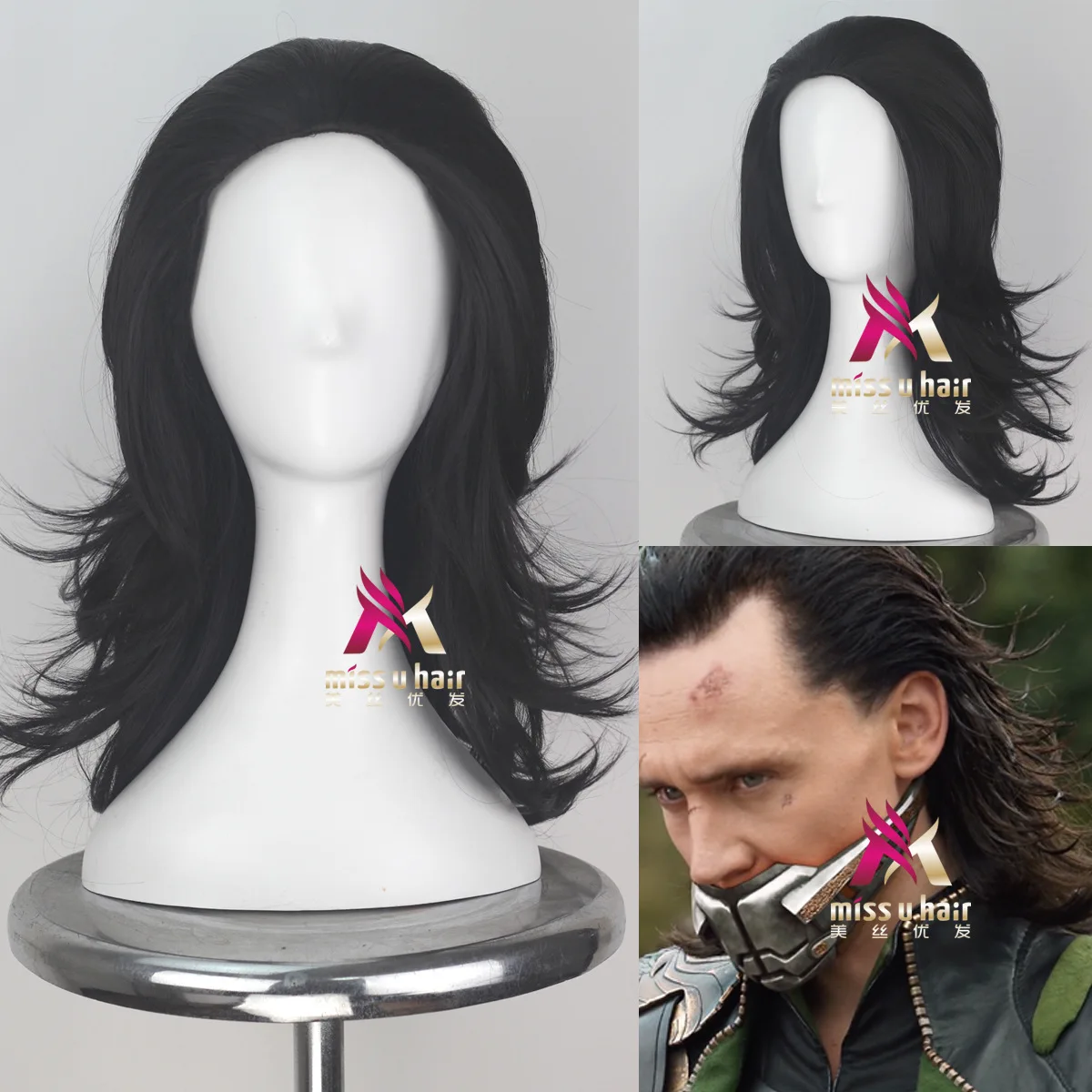 Advengers Loki cosplay wig Black Synthetic Hair Comic Loptr role play costume party wigs + cap |
