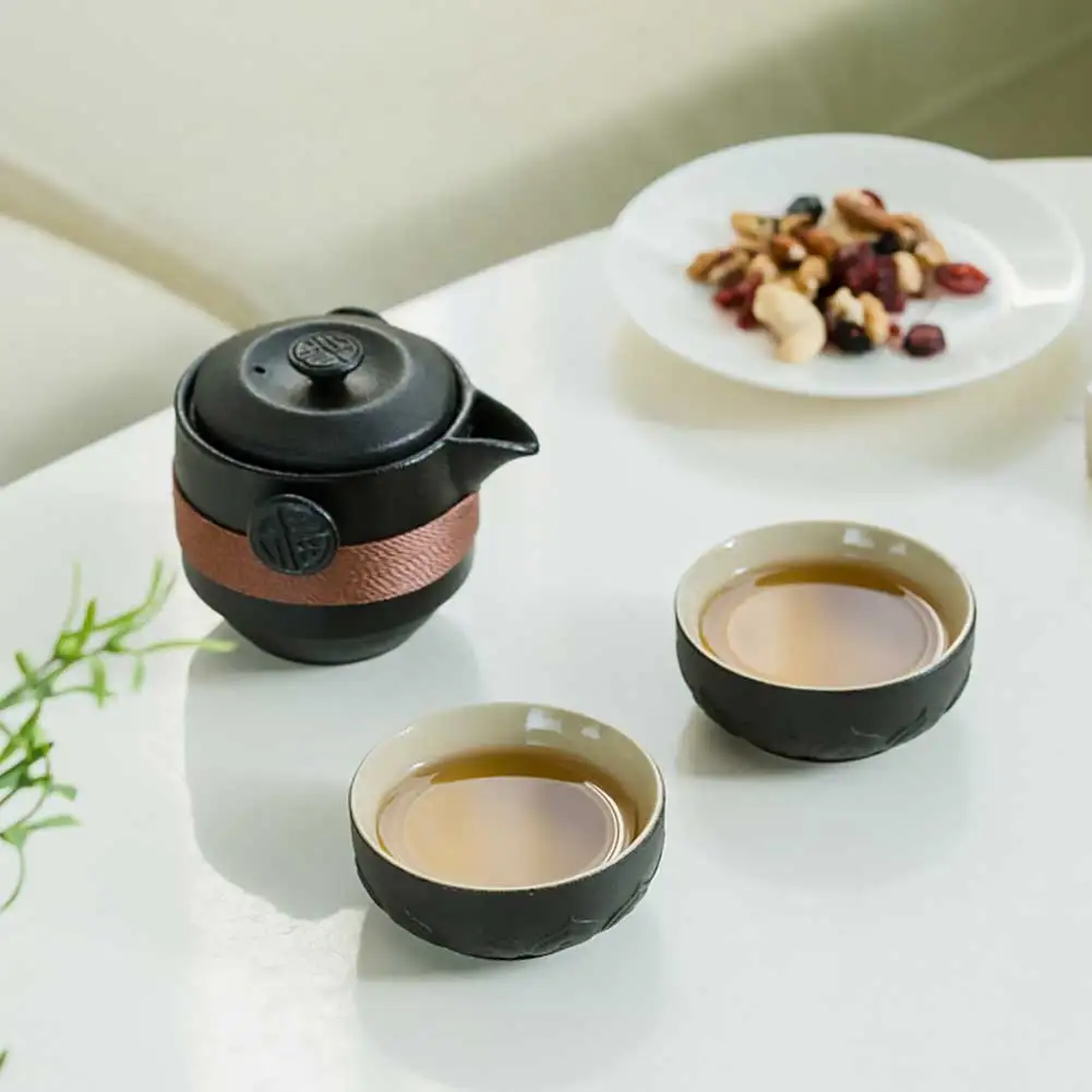 

1 Set Portable Black Ceramic Teapot Gaiwan Tea Cup Set for Travel Home Office Chinese Kung Fu Tea Set With Carry Bag