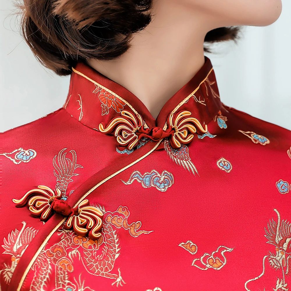 

Plus Size Cheongsam Sexy Tight High Split Satin Vestidos Vintage Classic Chinese Style Qipao Chinese Traditional Women Dress 3xl
