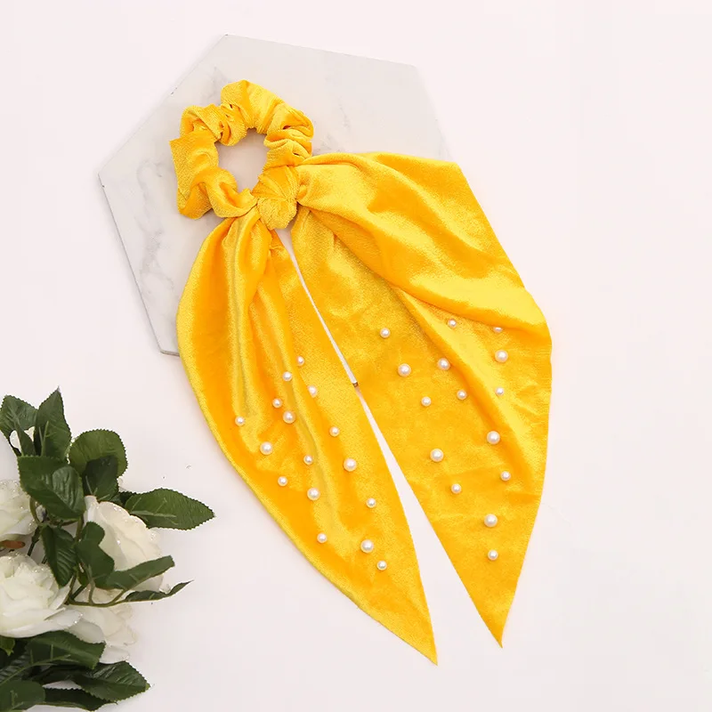 Женские бархатные резинки для волос с бантом жемчужинами эластичные держатель