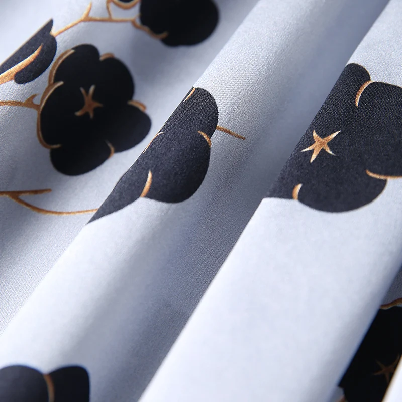 

100% Natural Real Silk Women Casual Tops Blouses Elegant Stand Collar Long Sleeve Print Loose Lady Shirt Blouse Spring Autumn