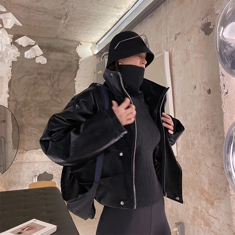 Lautaro Куртка из лакированной кожи с длинным рукавом на молнии женская