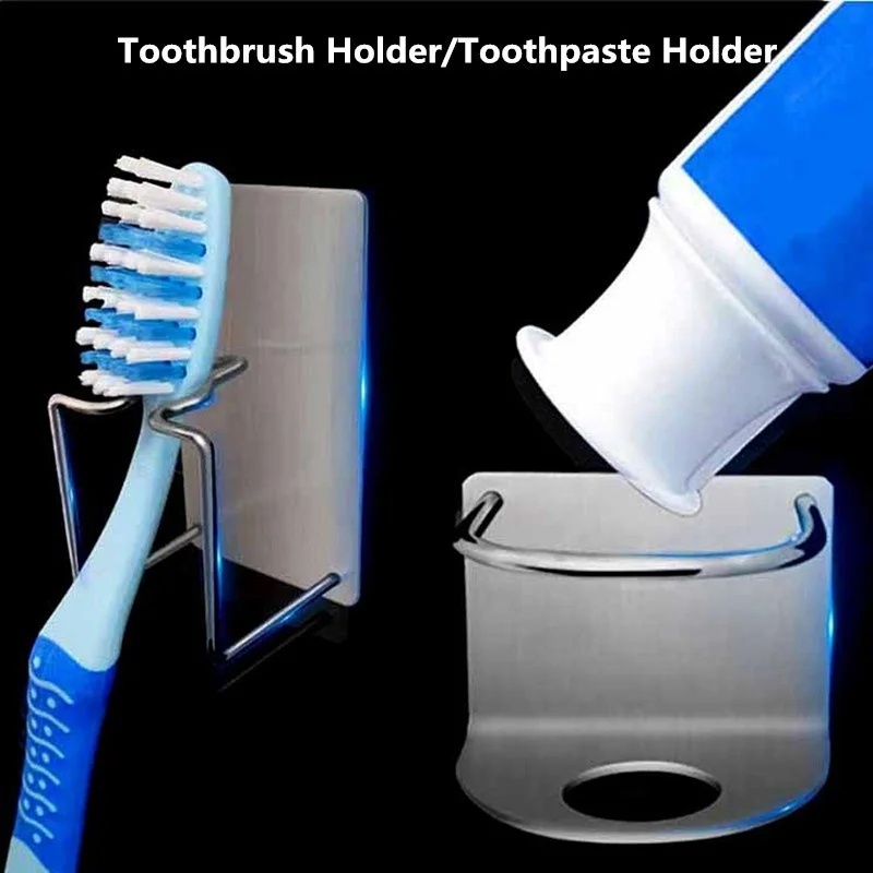 

MENGXIANG 1 Pc Stainless Steel Stick Hook Wall Mounted Toothpaste And Toothbrush Holder Waterproof Electric Tooth Brush Holder