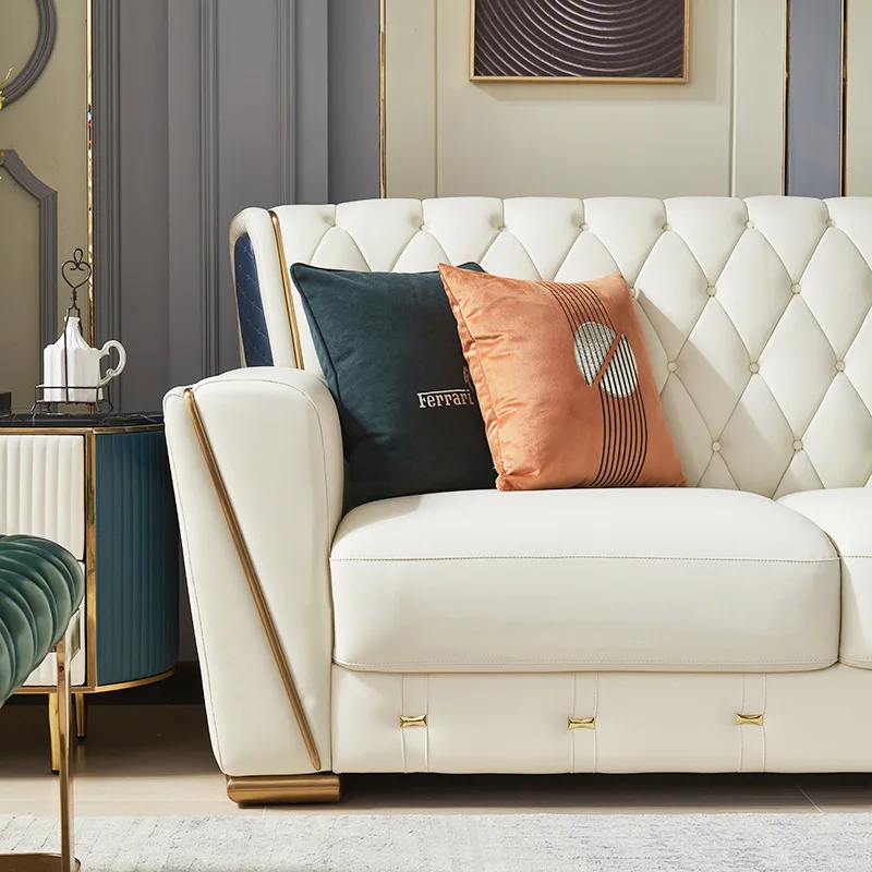 Итальянский светлый роскошный кожаный диван для гостиной в гонконгском стиле