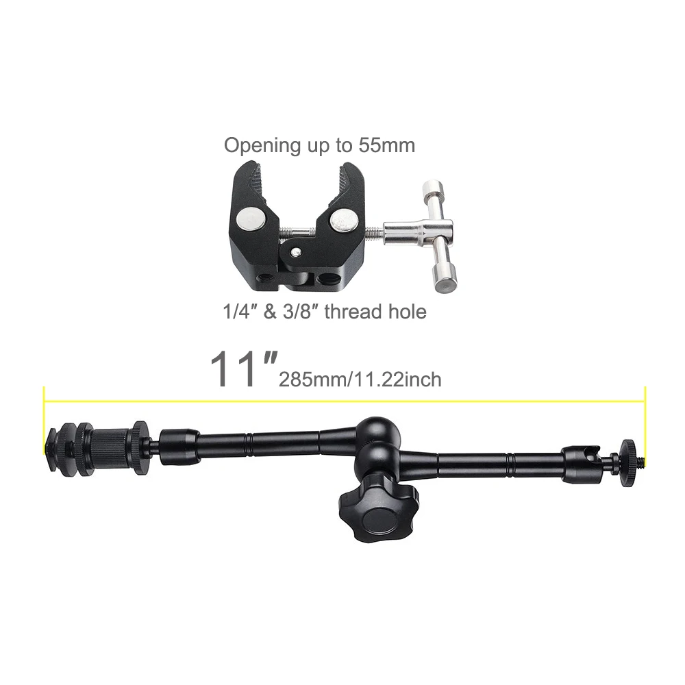 11 Inch Adjustable Friction Articulating Magic Arm + Super Clamp for DSLR LCD Monitor LED Flash Light Camera Accessories | Электроника