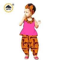 african kids clothes girls ankara print top pants headwrap 3 pieces sets bazin riche children clothing s204030