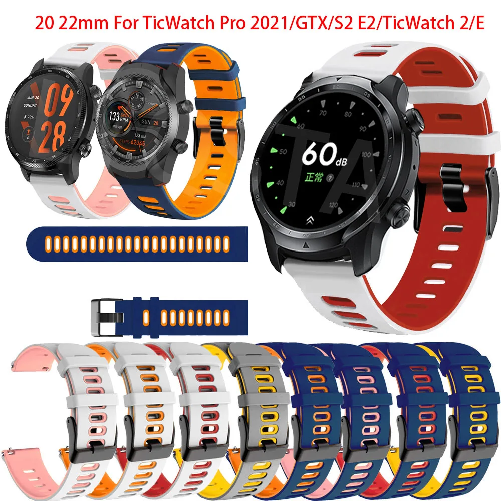 

Ремешок силиконовый для смарт-часов TicWatch Pro 2020/S2/E2/GTX, браслет для наручных часов TicWatch 2/E/TicWatch Pro 3, 20 22 мм