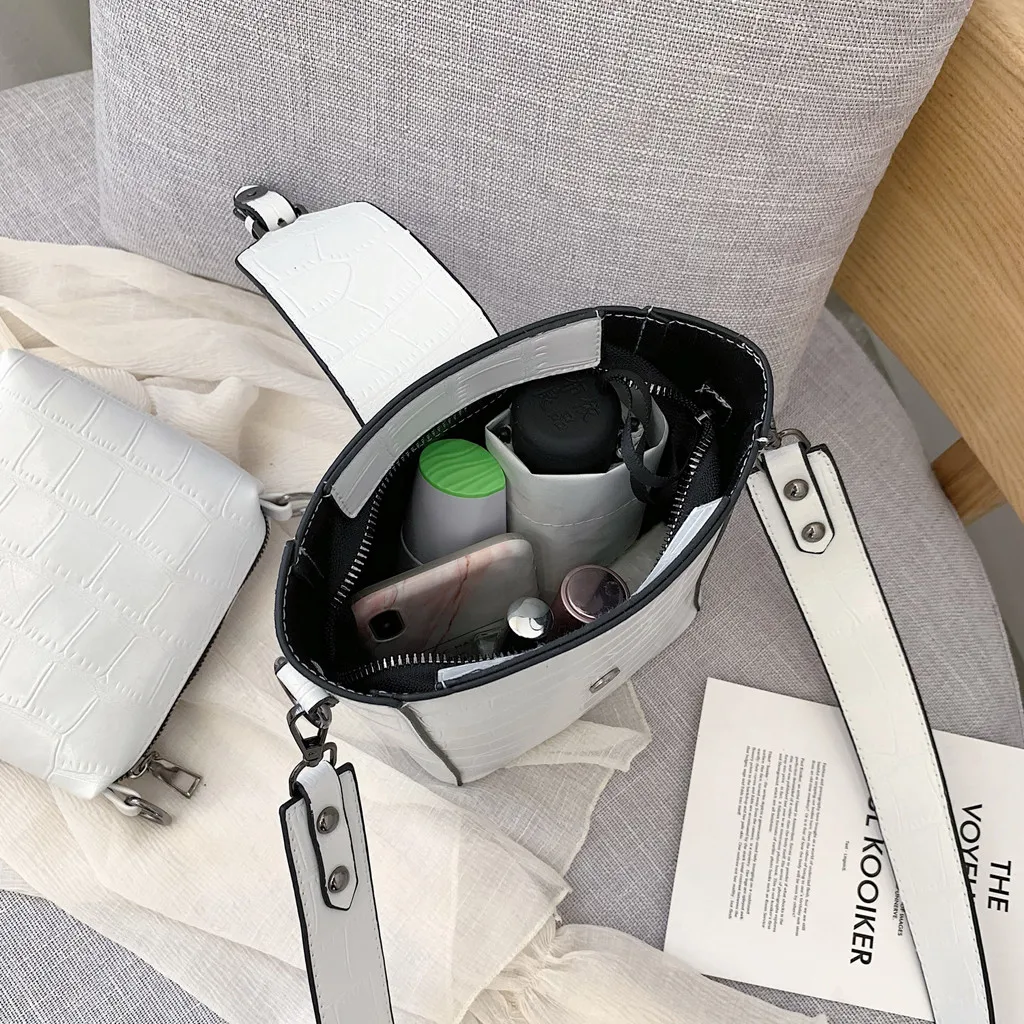 

2Pcs Women Crocodile Pattern Small Square Bag PU Leather Bucket bag Wild Casual Messenger Shoulder Bag Luxury Handbags Bags #NG