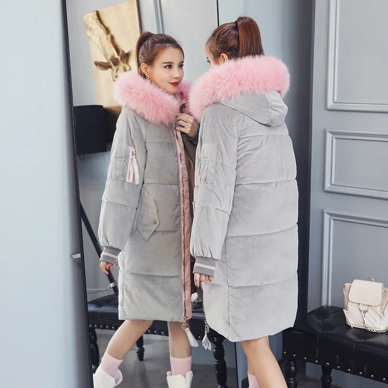 Женская куртка с хлопковой подкладкой длинная парка меховым воротником в