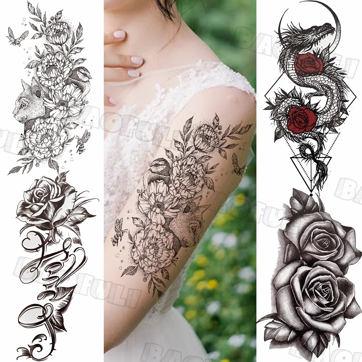 Реалистичные Птица с рисунком кота и цветочным принтом временные татуировки для
