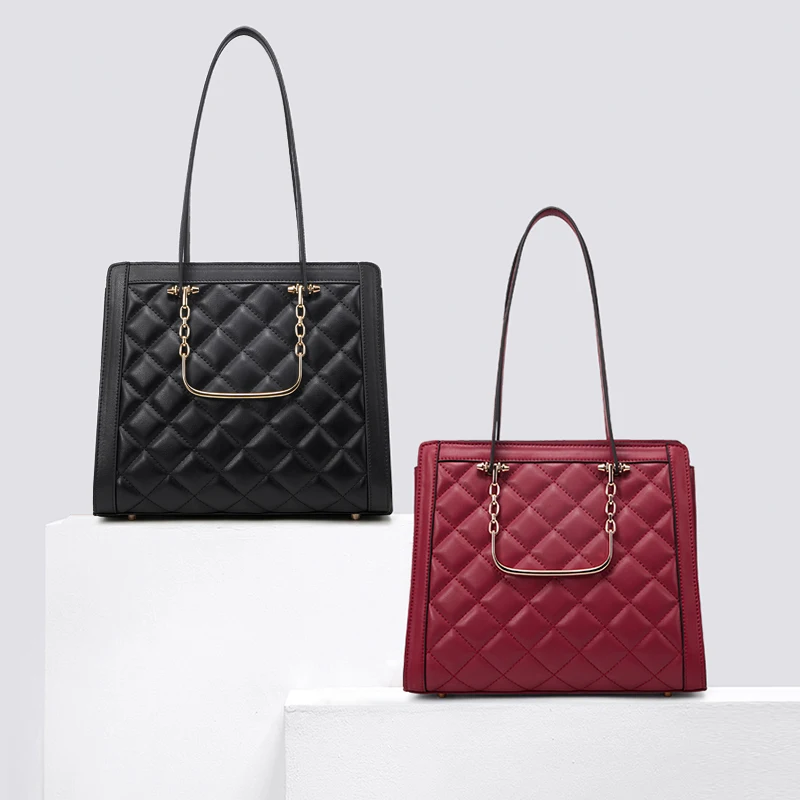 

New women Genuine Leather bag luxury handbags designer tote leather shoulder bag fashion women Rhomboid embossing leather bag