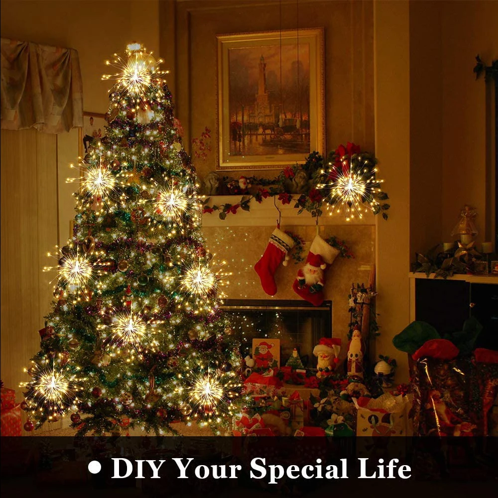 Рождественская сказочная гирлянда из медной проволоки фейерверк 200 светодиодный