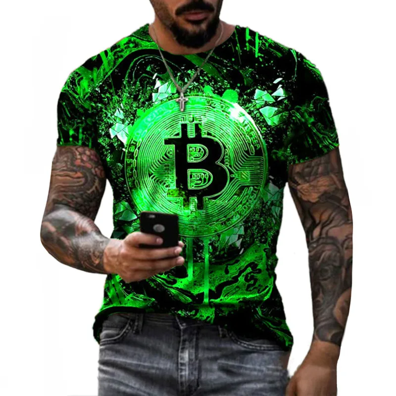 

2021 new men's bitcoin short-sleeved loose T-shirt bitcoin 3D printing and plus size O-neck pullover casual