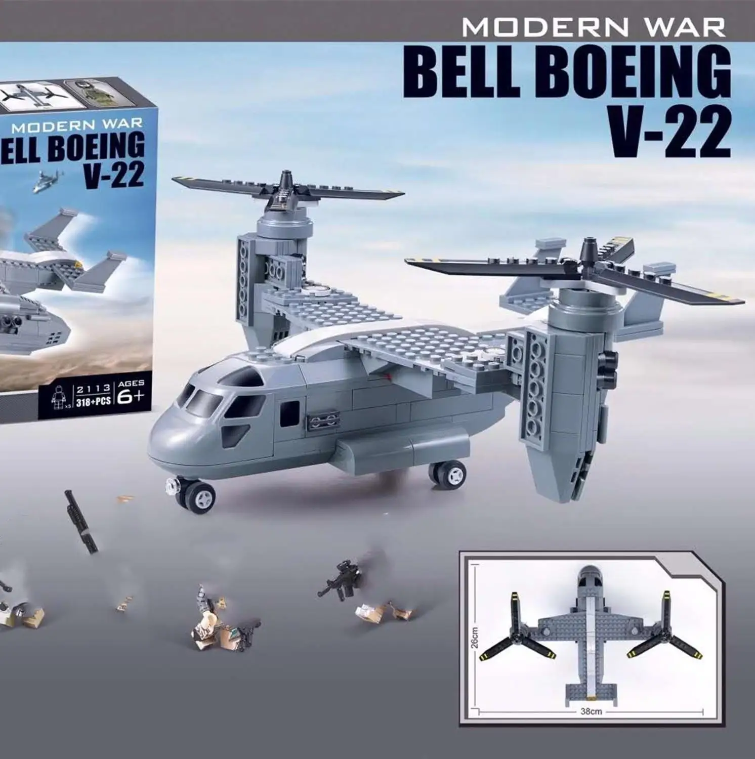 

2113 318pcs Police Assembly Aircraft Model Warfare Osprey Helicopter Assembly Building Blocks Military Set