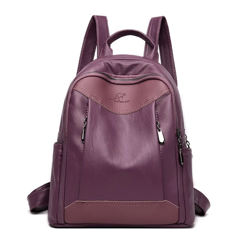 

Hot selling Korean solid color women's backpack fashion leisure students multifunctional soft leather travel schoolbag 2020 NEW
