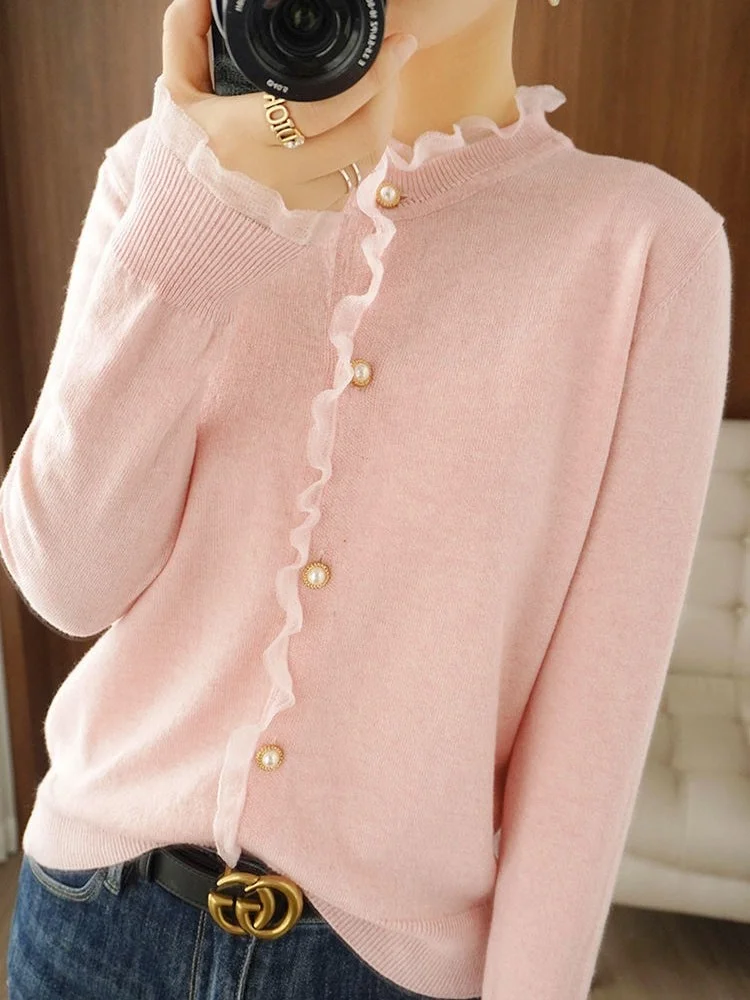 

Новый кардиган из кашемира, женское осеннее кружевное свободное шерстяное пальто большого размера, свитер