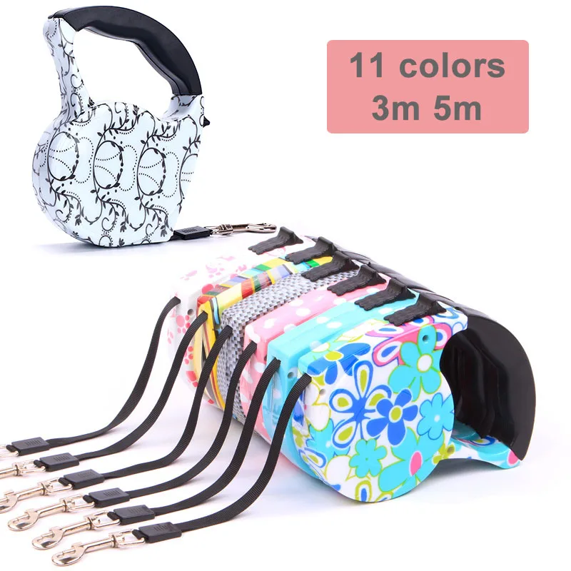 

3m 5m Retractable Dog Leash 11 Colors Fashion Printed Puppy Auto Traction Rope Nylon Walking Leash for Small Dogs Cats Pet Leads