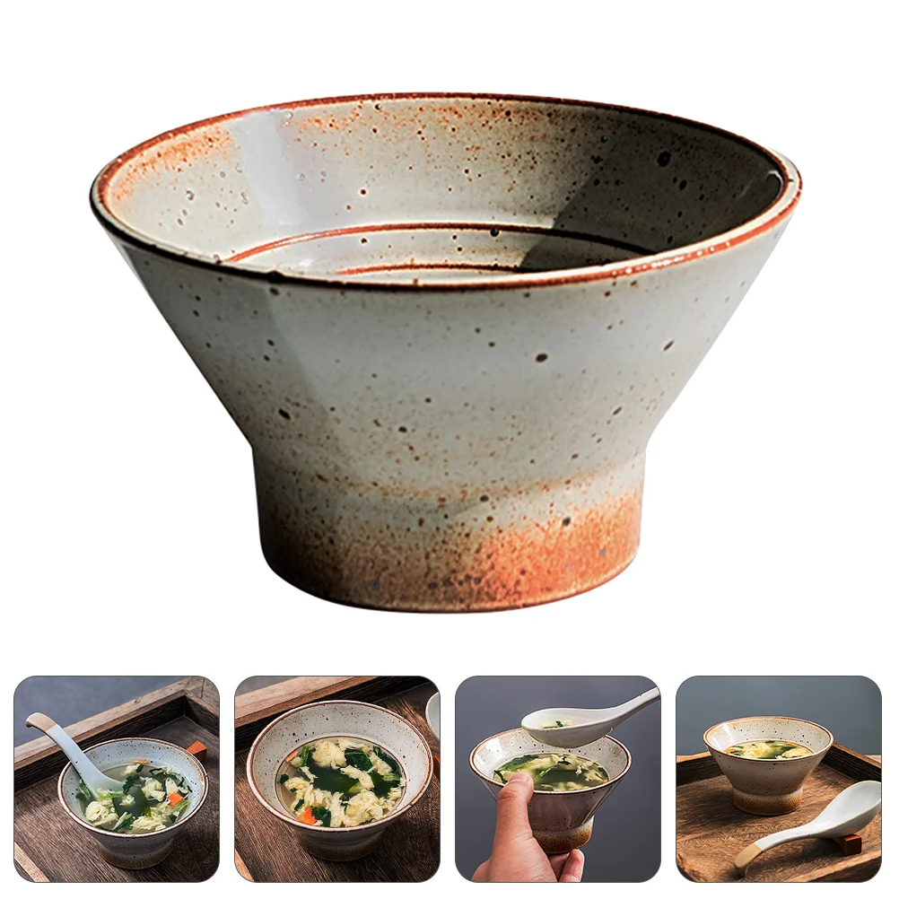 

1pc Crude Pottery Bowl Vintage Tall Bowl Household Soup Bowl Tableware