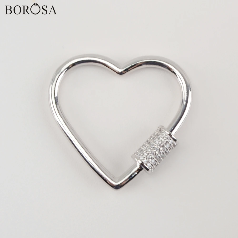 

BOROSA New Arrival Heart Shape Screw Clasp Lock Micro Paved CZ Gold Clasp Lock Fastener Clasps for Necklace Women Jewelry WX1349