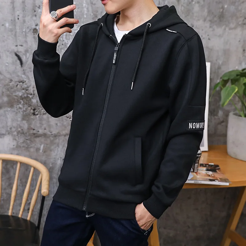 

Foreign Trade Men's New Zipper Hooded Sweater Men's Cardigan Sweater Jacket Leisure Sports Men's Solid Color Sweater