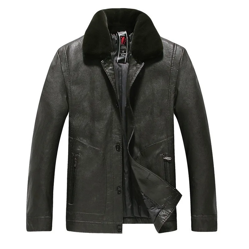 

plus 10XL Winter new luxury down jacket Men's leather jacket Men's down jacket Windproof warm coat rabbit fur collar Solid color