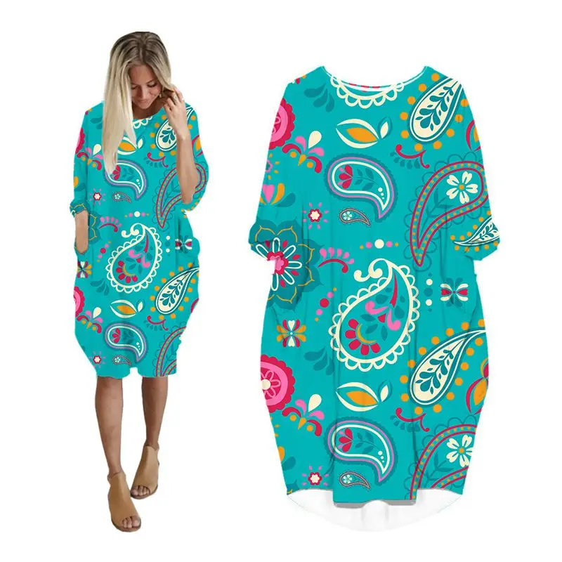 Летнее платье для женщин уличная одежда с 3d принтом пейсли платья миди длинным