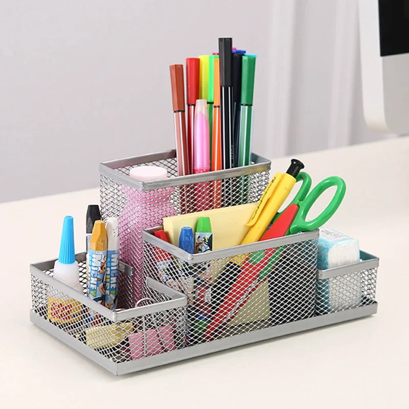 

Fashion Multi-function Office Supplies Desk Organizer Mesh Collection Pen Holder Organizer Box For Birthday Gift