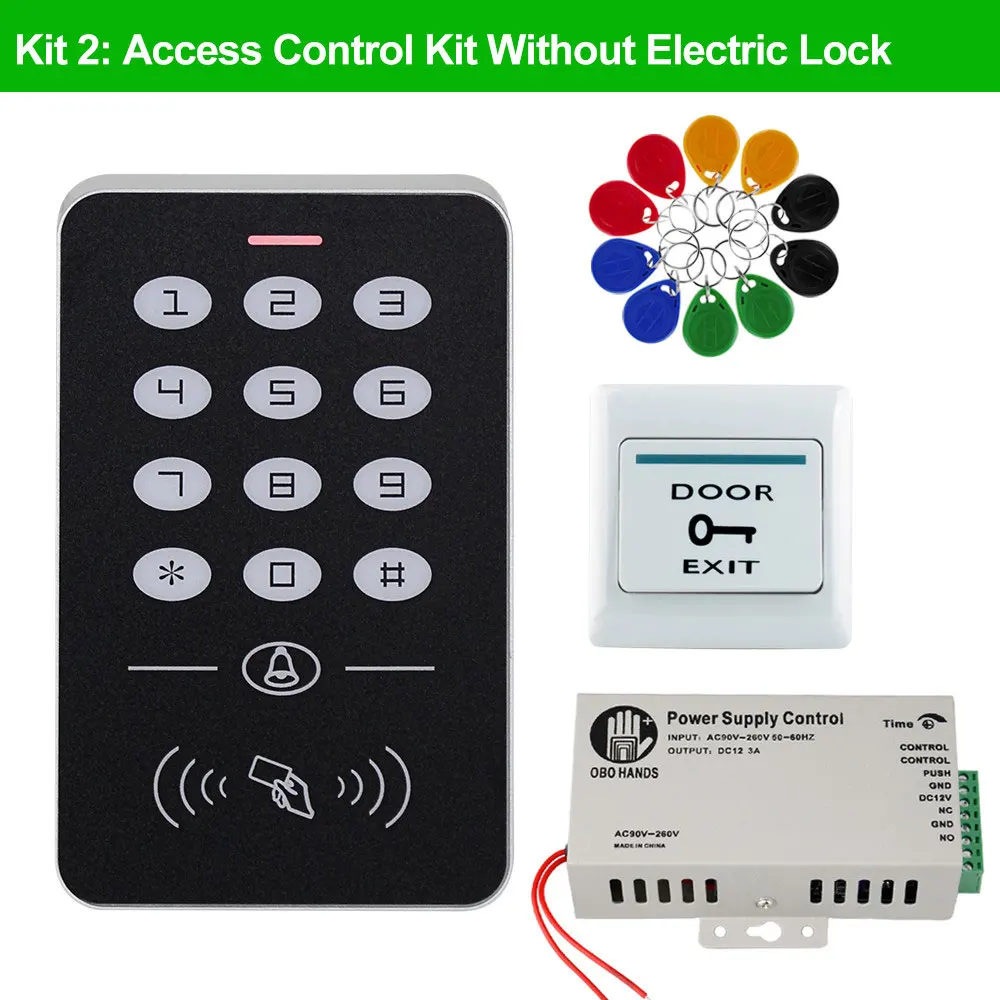 Kit without Lock Система контроля допуска к двери комплект RFID Клавиатура контроля доступа+ блок питания+ Электрический магнитный замок болт ударные замки+ 10 шт. ключи - Цвет: Kit without Lock