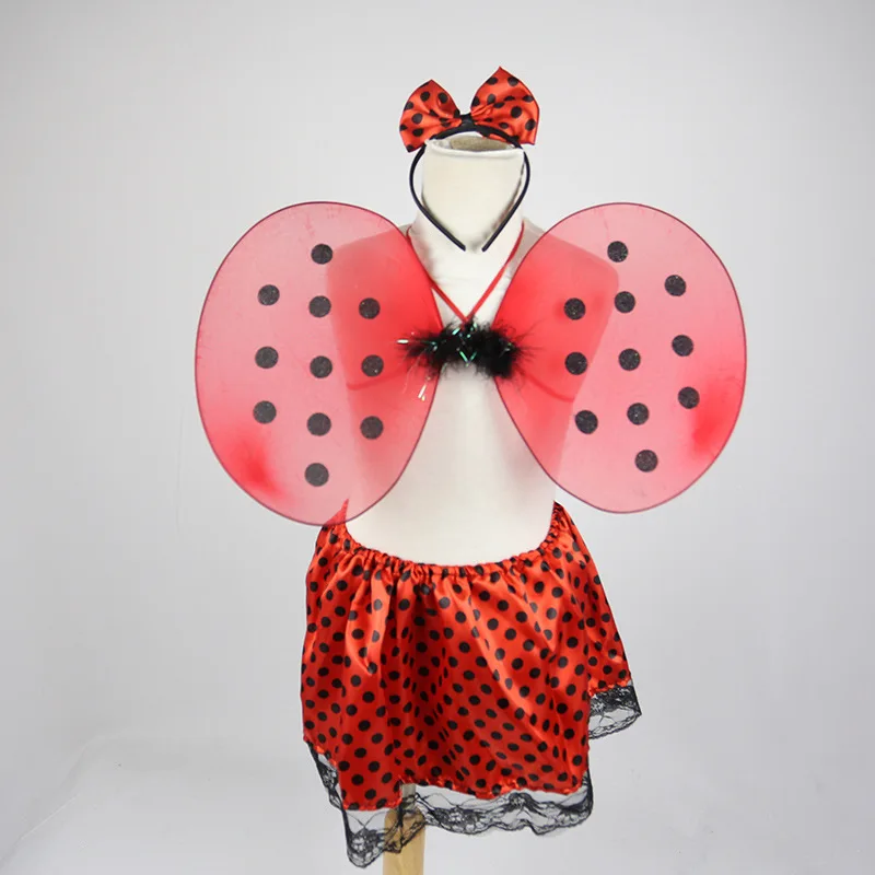 

Halloween Cosplay Ladybird Set Girls Tutu Wing Skirt Headband Wand Magic Stick Girl's Birthday Party Costume