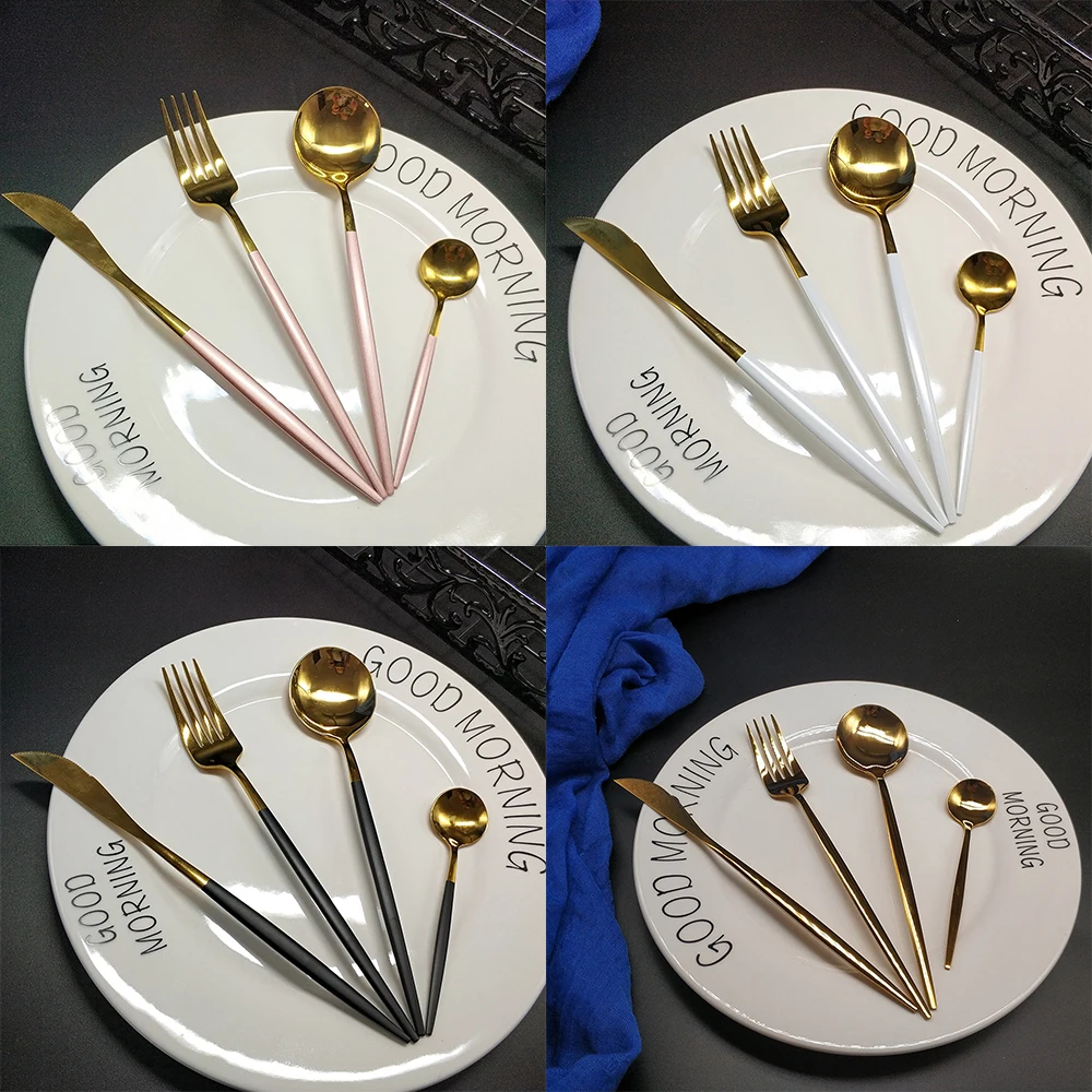 Hot 4pcs stainless steel fork spoon knife cubiertos tofok dorados de acero inoxidable faqueiro dourado tableware silverware set | Дом и сад