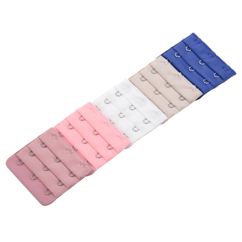 

5 Pcs Lady 3 Rows Bra Back Bank Extenders Buckle Hook Khaki Dark Blue Pink