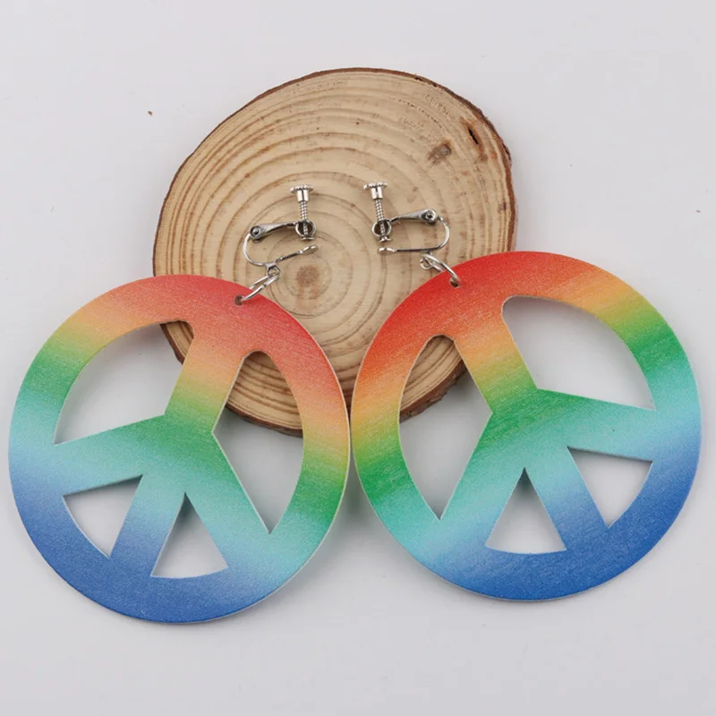 Cpop Peace радужные деревянные серьги для женщин и девушек легкий круг семейный набор