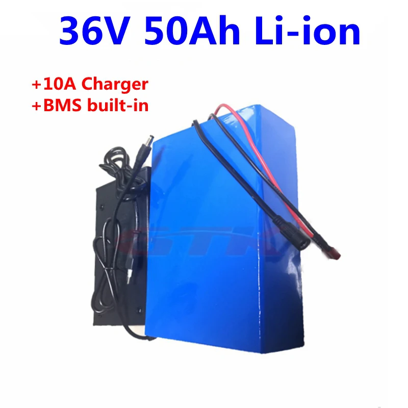 

Rechargeable 36V 50Ah lithium li ion battery pack 36v with 10S BMS for bike scooter EV motor Electric Bicycle ebike +5A Charger