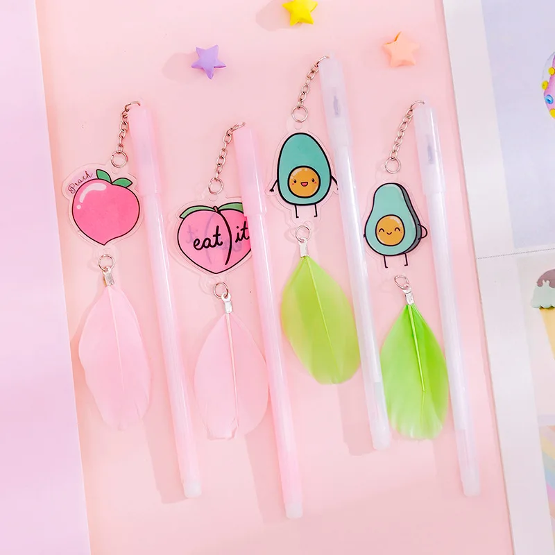 36 pcs/lot Avocado Peach Feather Pendant Gel Pen Cute 0.5mm black ink Neutral School Office writing Supply Promotional Gift |