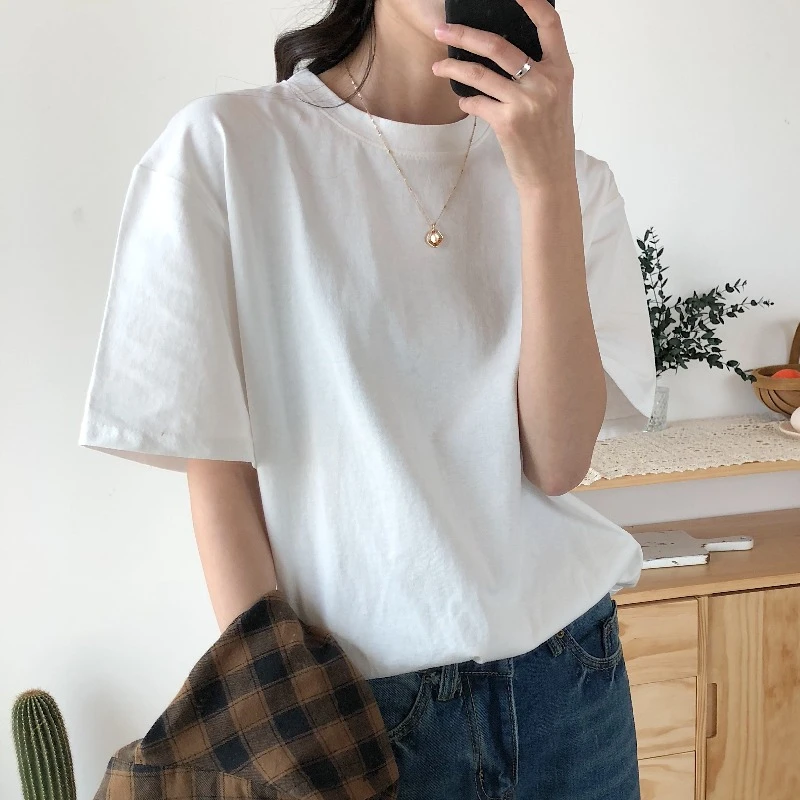 

Alien Kitty 2021 New Summer T Shirt Women Soft Free Loose Hot Sale Solid Fresh Casual Natural Short Basic Shirts 4 Colors