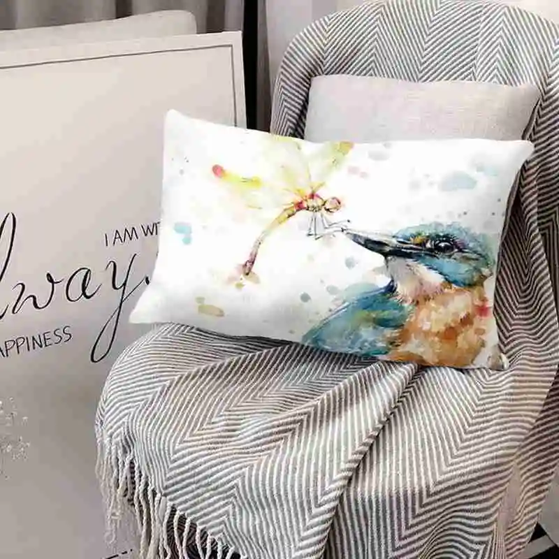 

Simple Cushion Rectangular Pillow Watercolor Owl For Living Sofa Soft Throw Pillows Decorations Accessories Home Room 30*50 cm