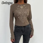 Футболка женская облегающая с длинным рукавом и принтом в стиле гранж