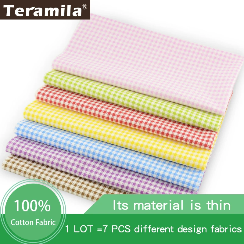Colored Check Design 7PCS/lot Cotton Fabric Patchwork Other Sewing Project Cloth Dolls Cutting Pieces Quilting Meter Toys Tecido