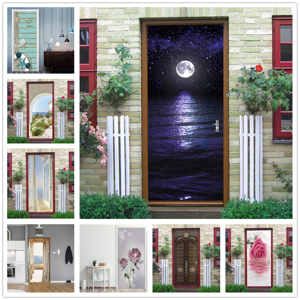 Виниловые обои Ночная Луна сделай сам стеклянная дверь самоклеящиеся виниловые