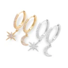 Женские серьги-кольца, блестящие серьги в форме звезды и Луны с кубическим цирконием, корейская бижутерия, 2021
