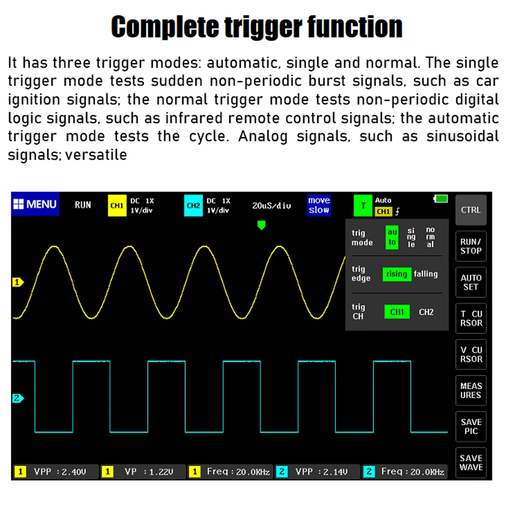 1013D 2 Channels Digital Oscilloscope 100MHz*2 Band Width 1GSa/s Sampling Rate Color TFT High Definition LCD Touching Screen | Инструменты