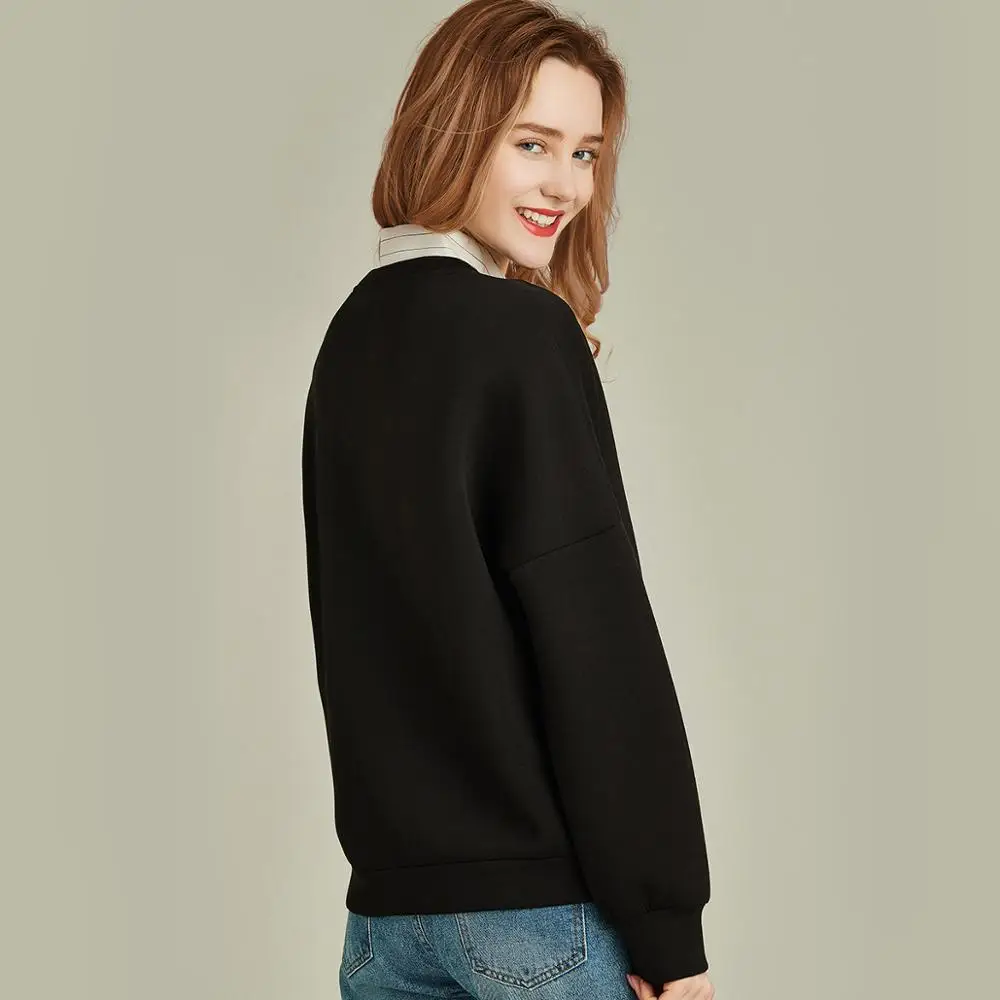 Хавва женский черный блестящий сшивной круглый вырез хлопок и полиэстер пуловер