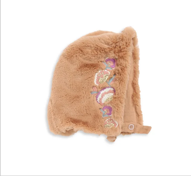 brown Embroidery hat Lou& M/Детская куртка; коллекция года; Новинка; зимнее бархатное пальто с цветочной вышивкой для девочек; плотная теплая верхняя одежда для маленьких детей - Цвет: brown Embroidery hat