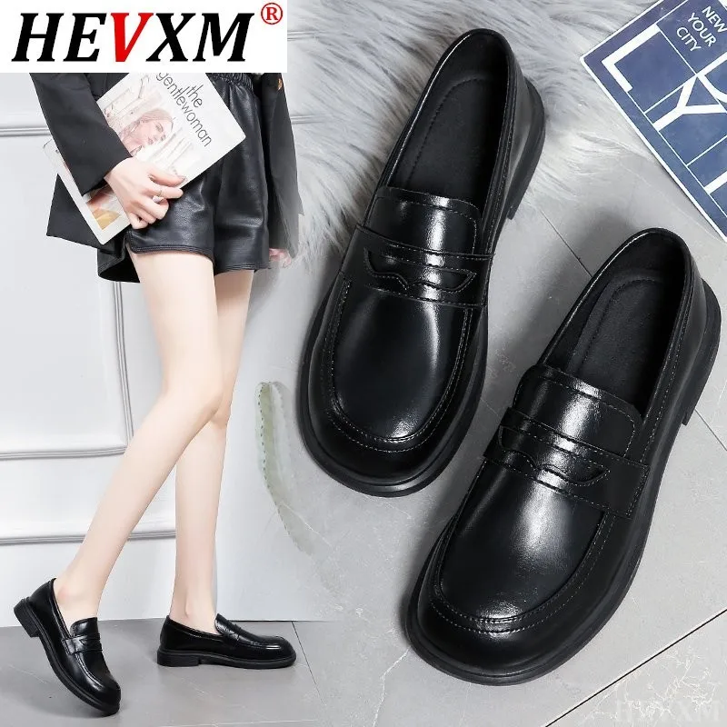 

Туфли-оксфорды женские, натуральная кожа, плоская подошва, британские уличные туфли, Дерби, лоферы для колледжа, однотонные Мокасины, черные