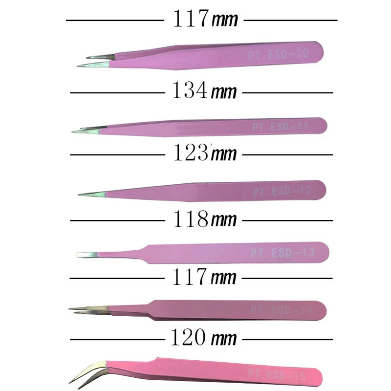 

6PCS Anti-Static Tweezers For Eyelash Extension Eyebrow Stainless Steel Set Beauty Precision Tweezers Makeup Kit Repair Tools