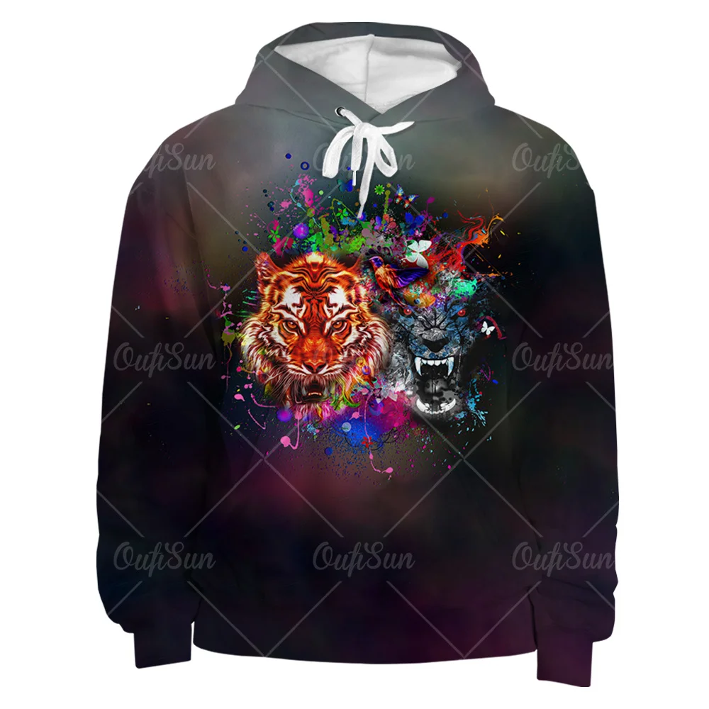 

Autumn Rock Hip Hop Style Sweatshirts Men Women Handsome Tiger Head Logo Hoodie Animal Pattern Casual Hooded Sportswear Unisex